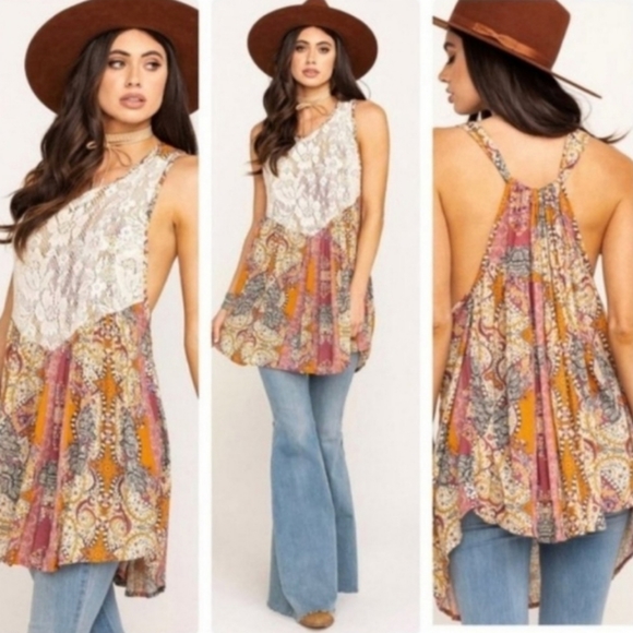 Free People Tops - Final Sale! Free People Count Me In Trapeze Top Mini Dress Floral Paisley Pink